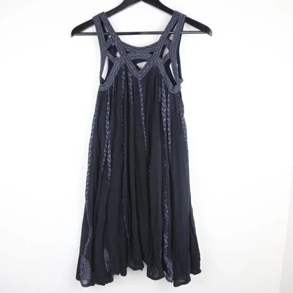 Free People FP One Paisley Vine Lattice Tunic Mini Dress Black - Picture 7 of 8